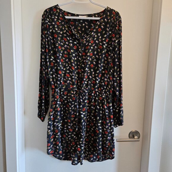 Natura Black Floral Tunic Dress – Size XL - Picture 1 of 9